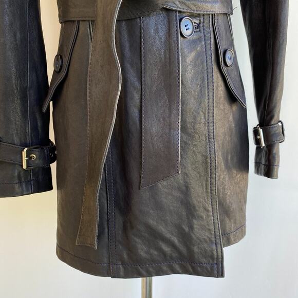 Vincent's Gunmetal Leather Peacoat Trenchcoat Italian Artisan sz 42, US 4-6 - Picture 6 of 16
